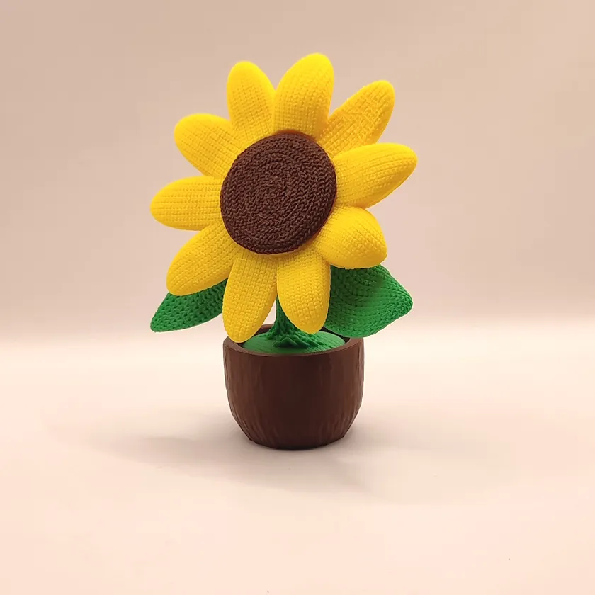 Maceta con Girasol Tejido - 13 cm